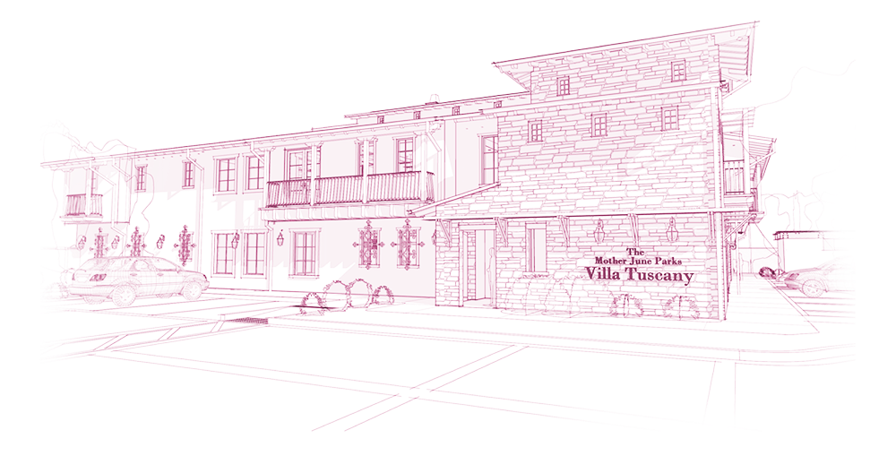 A blueprint illustration of the Villa Tuscany exterior